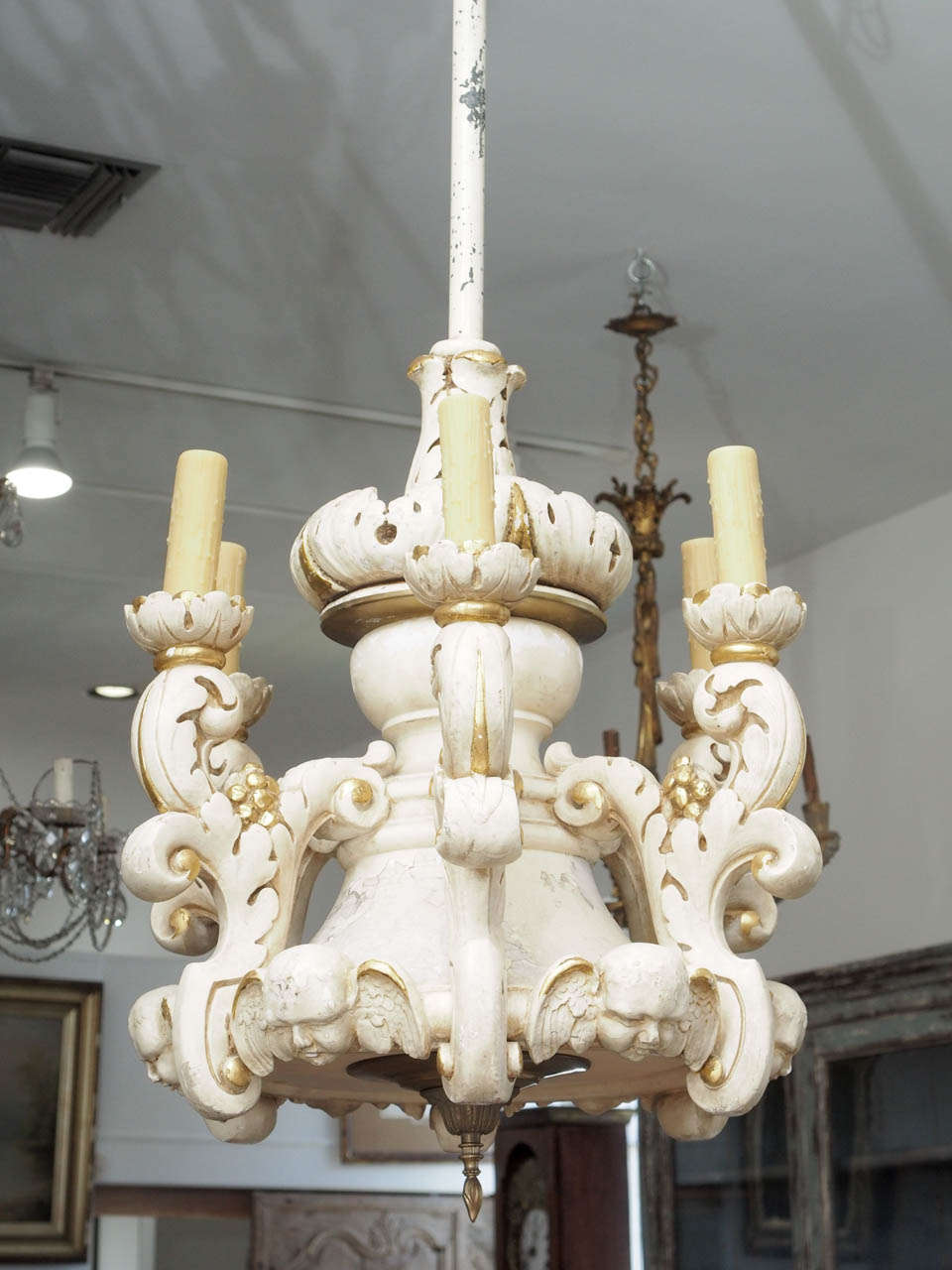 Unusual Pair of Italian Painted Chandeliers In Excellent Condition For Sale In New Orleans, LA