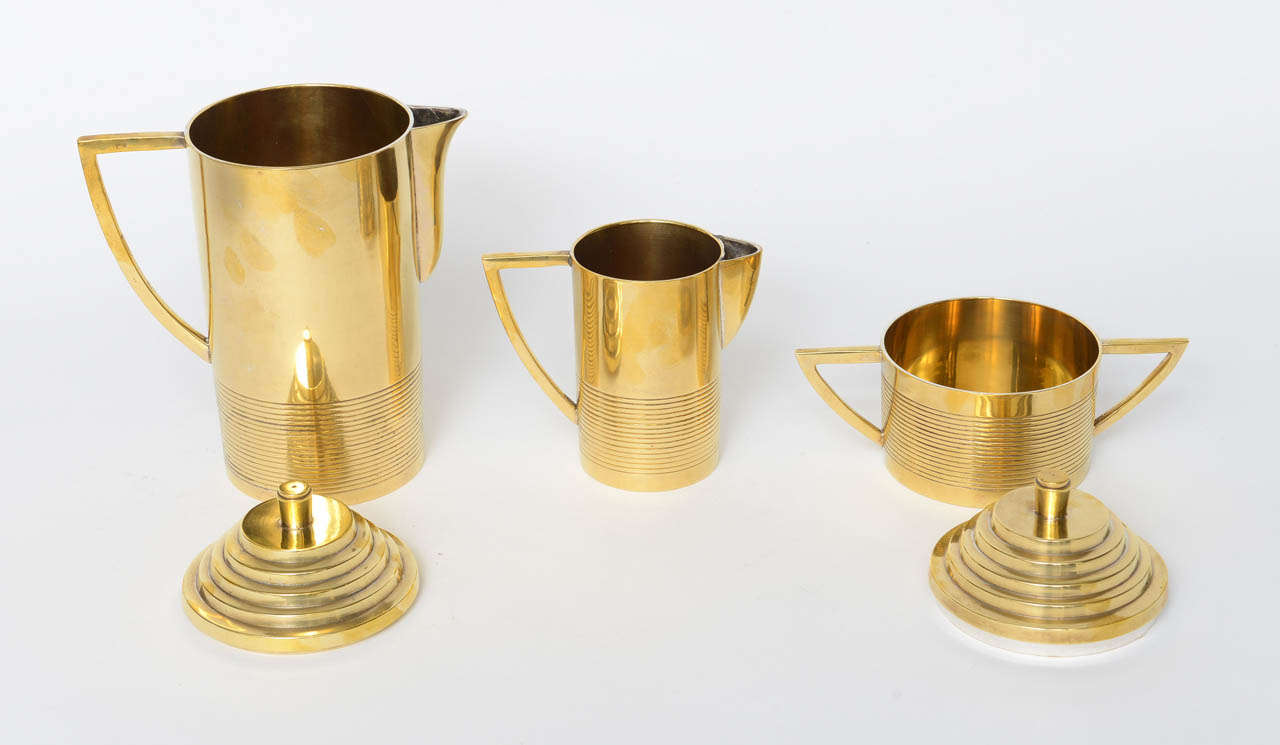 American Deco Style Brass Tea Service