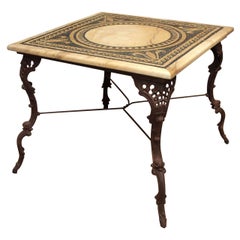 19th Century Table with Marble and Mosaic Top, Iron Base