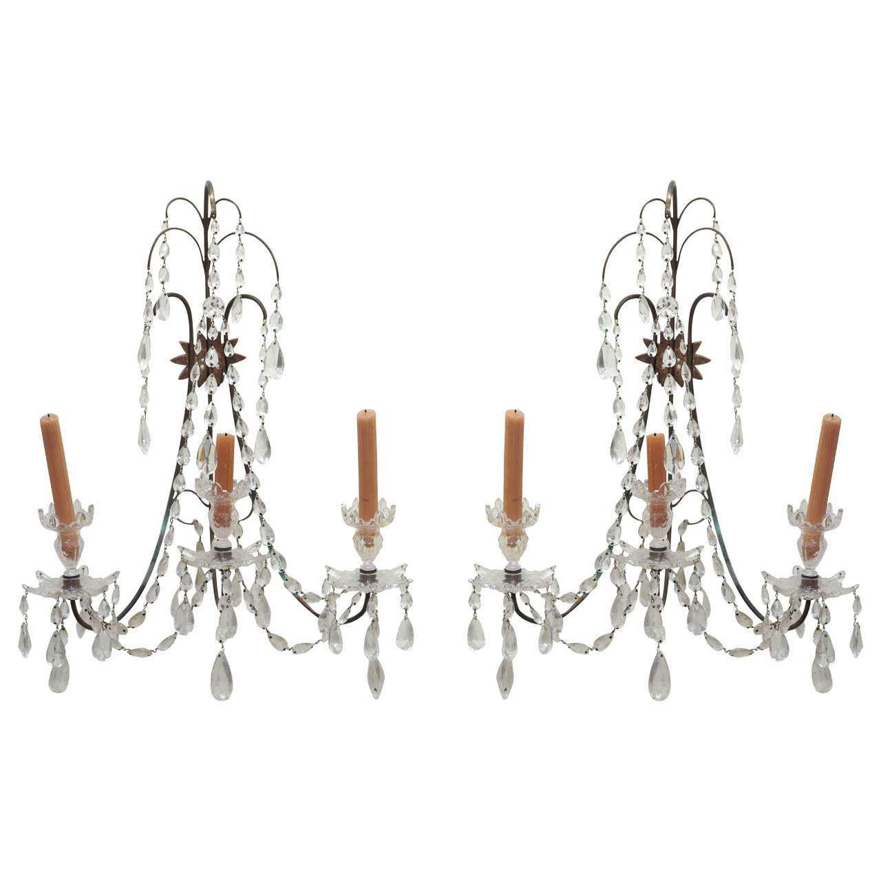 Pair of Early 20th Century Crystal Sconces