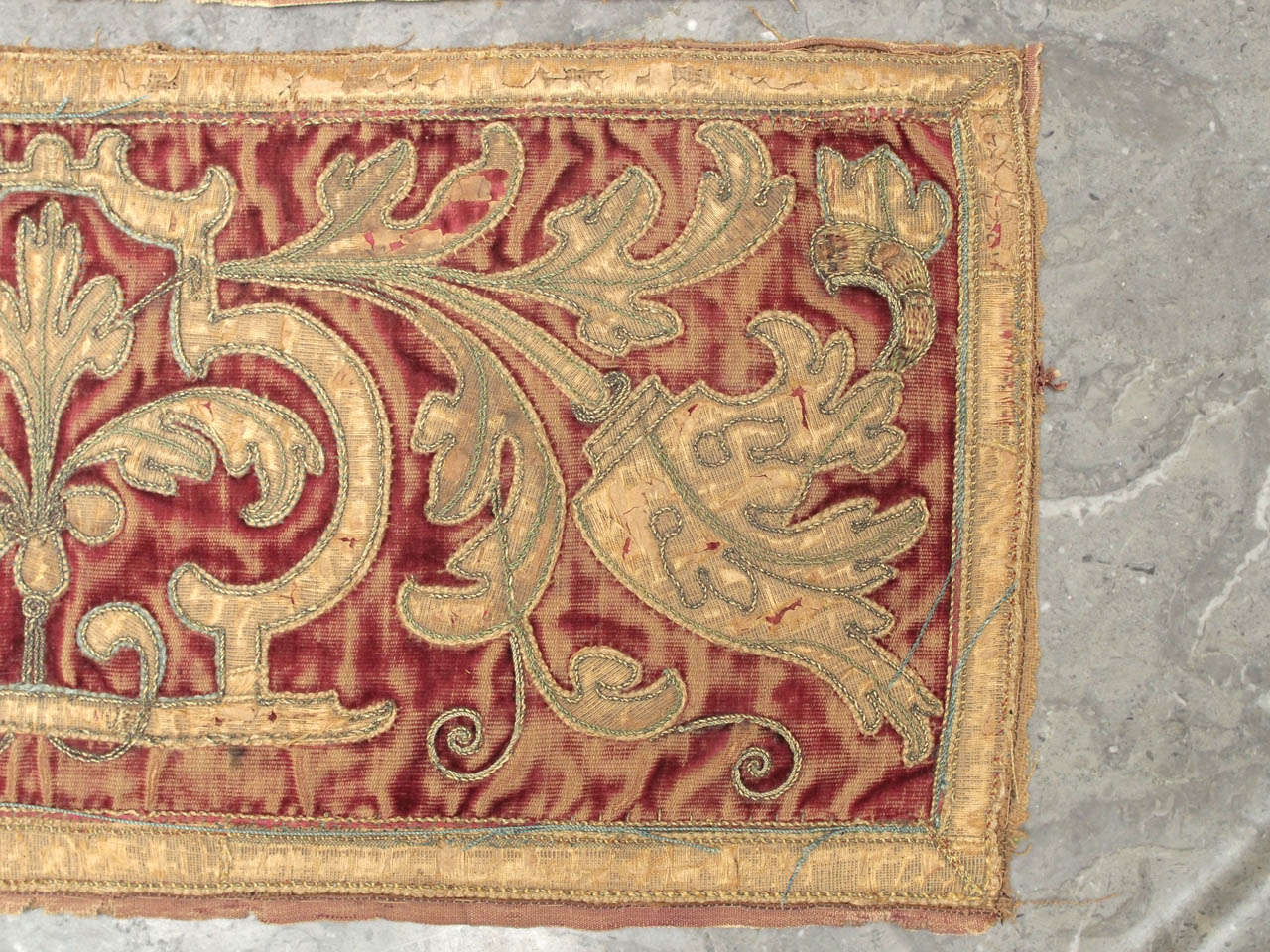 Silvered Pair of Renaissance Silk Applique Panels 