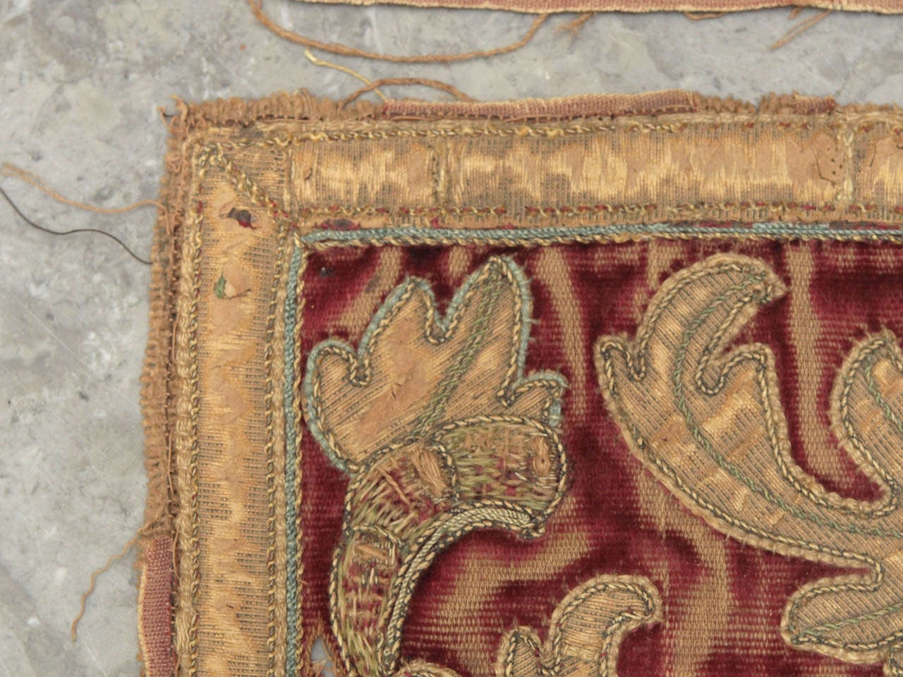 Metallic Thread Pair of Renaissance Silk Applique Panels 