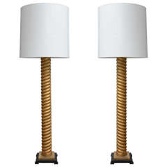 Pair of Tall Gilt Column Lamps