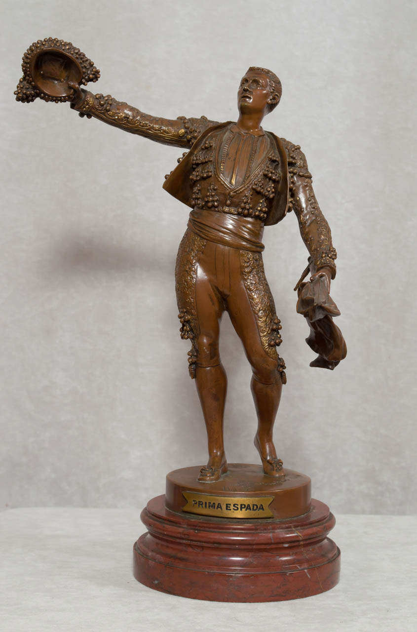 We normally have over 100 bronzes in our shop.  This may well be the finest cast bronze we are offering.  Please note the matador's delicate facial features  as well as the intricate details of his costume.  The artist, Emile Pinedo, is known for