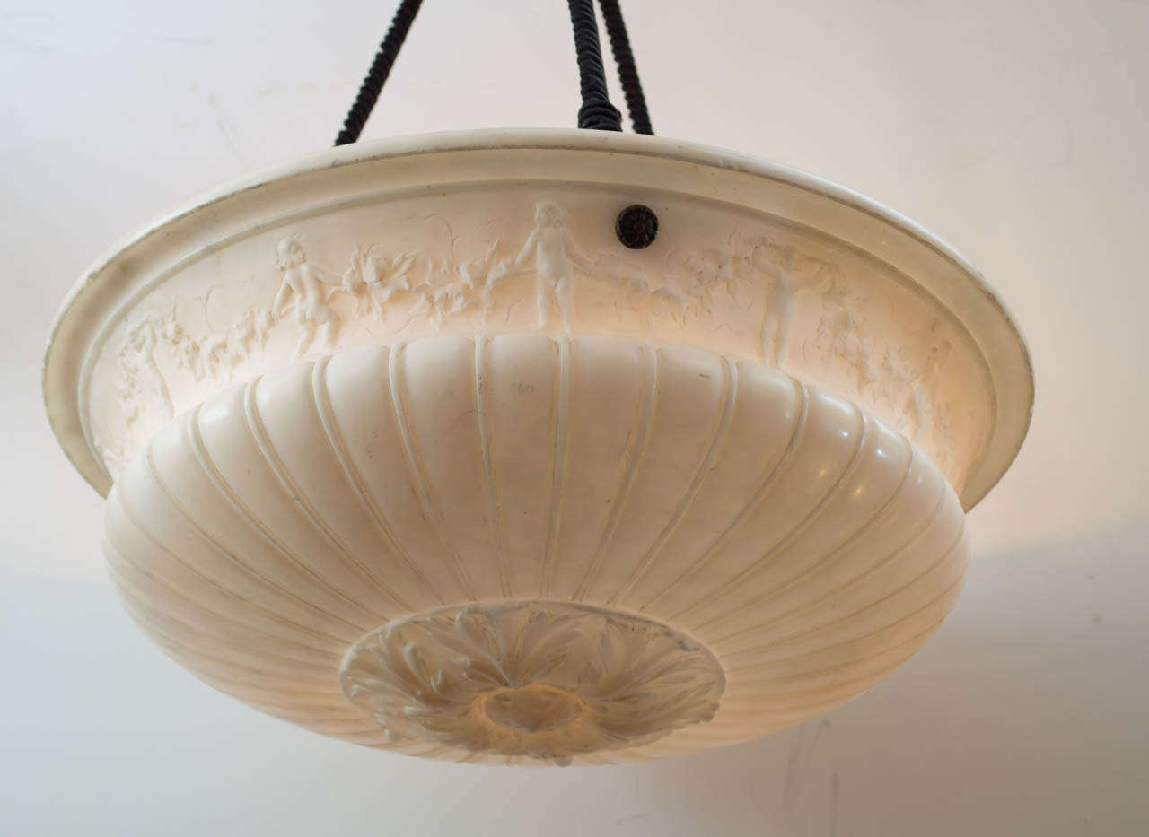 20th Century Carved Alabaster Bowl Pendant/Chandelier