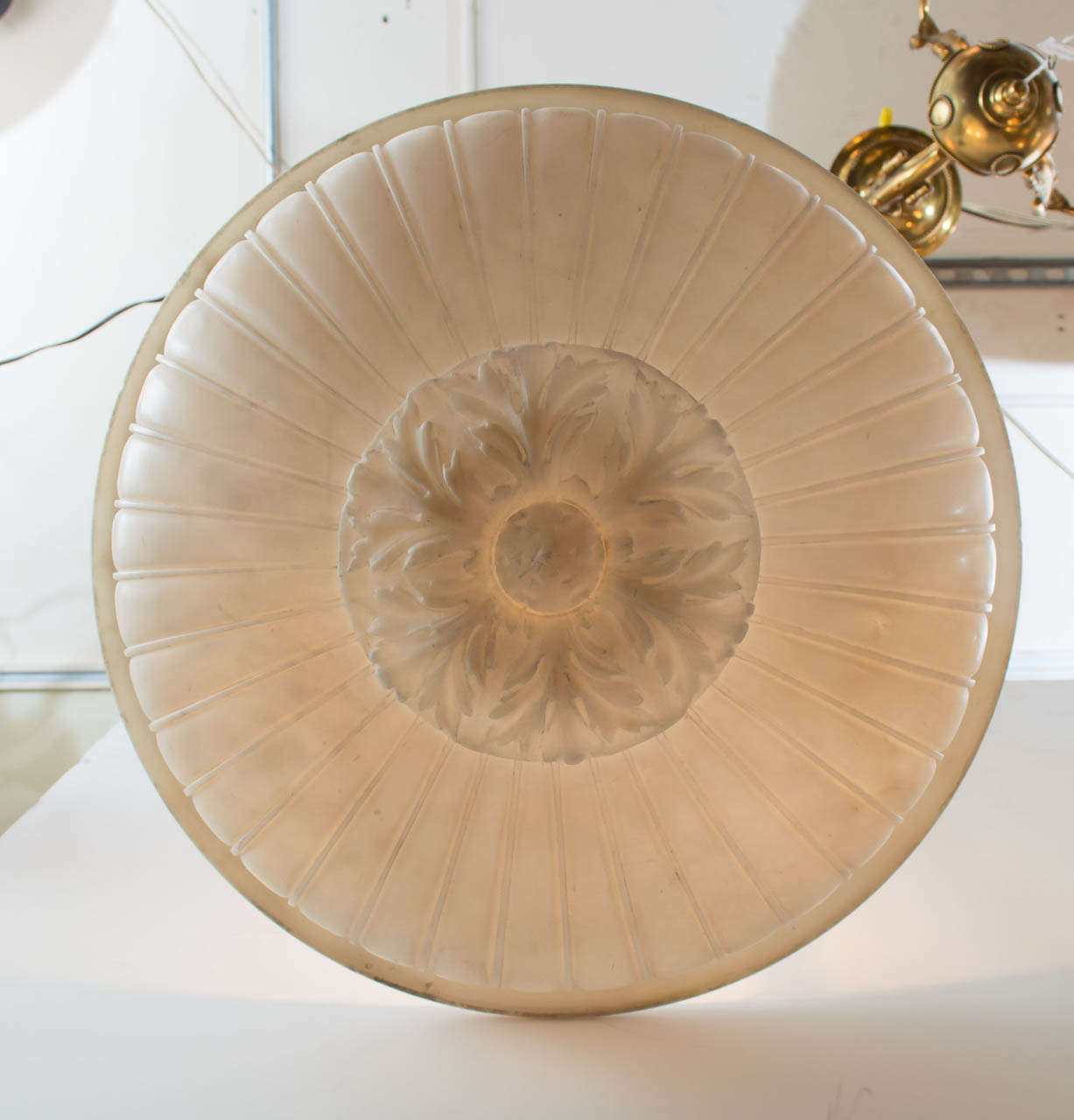 Brass Carved Alabaster Bowl Pendant/Chandelier