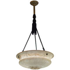Antique Carved Alabaster Bowl Pendant/Chandelier