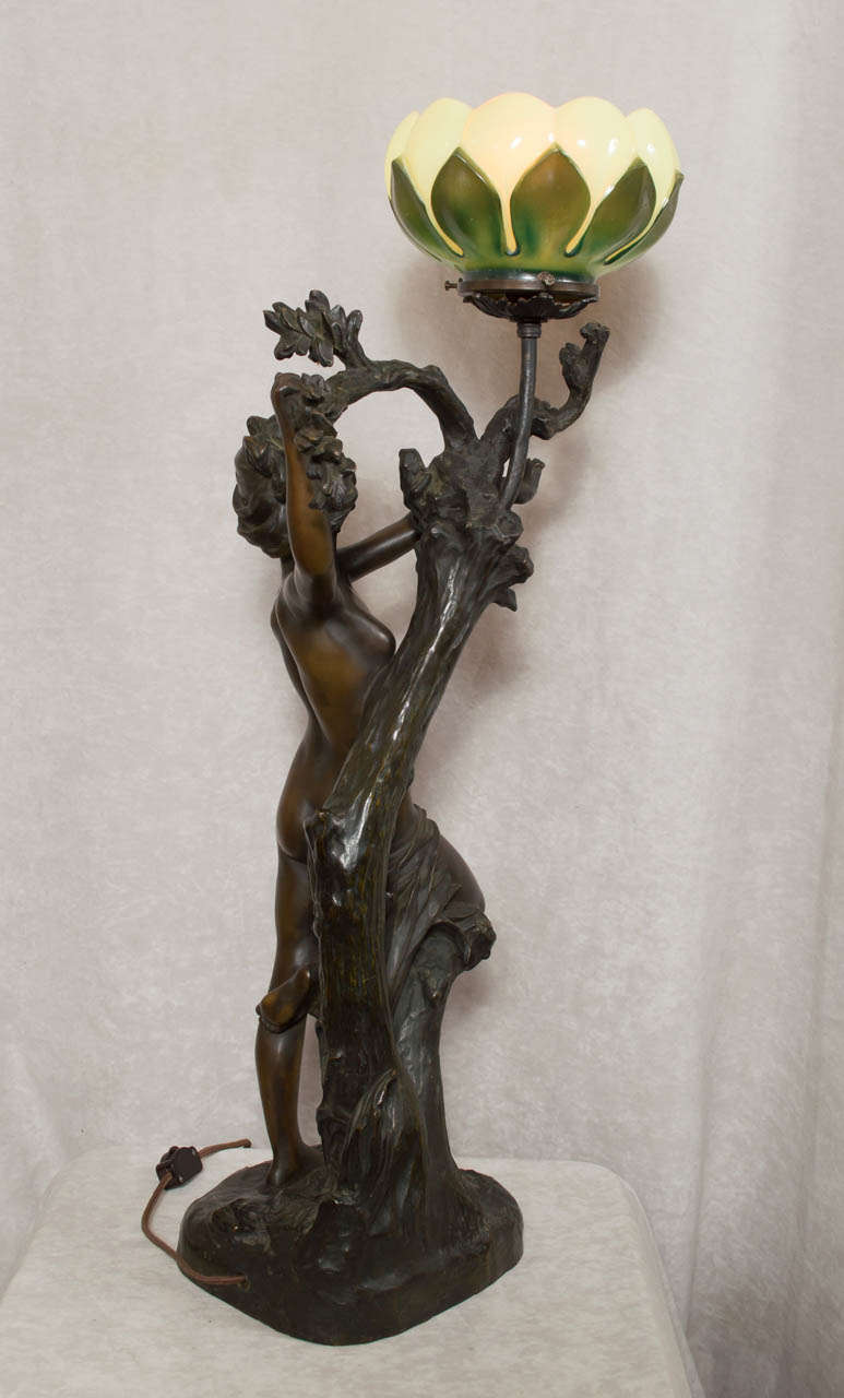 19th Century French Bronze Art Nouveau Figural Lamp