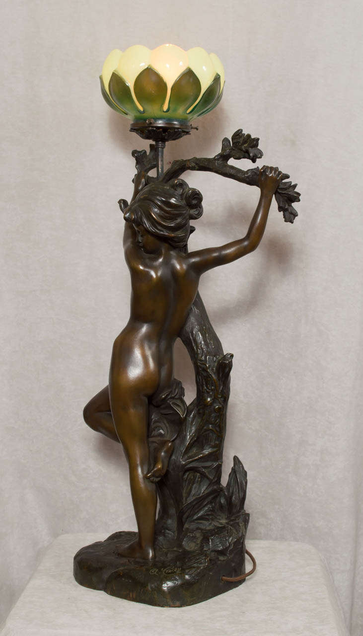 French Bronze Art Nouveau Figural Lamp 1