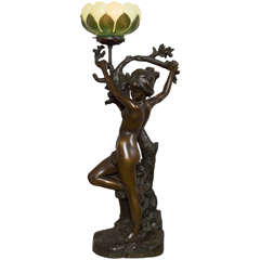 French Bronze Art Nouveau Figural Lamp
