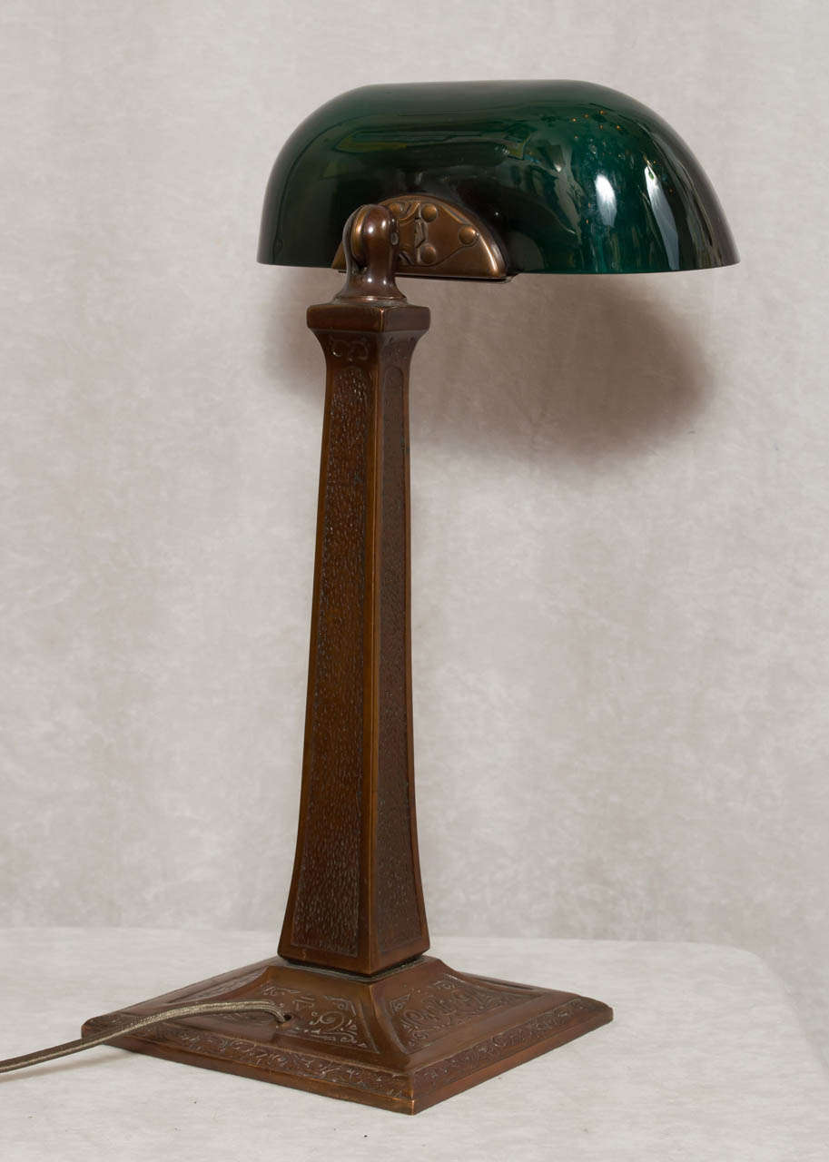 Arts and Crafts Banker's Desk Lamp with Green Shade by Aladdin