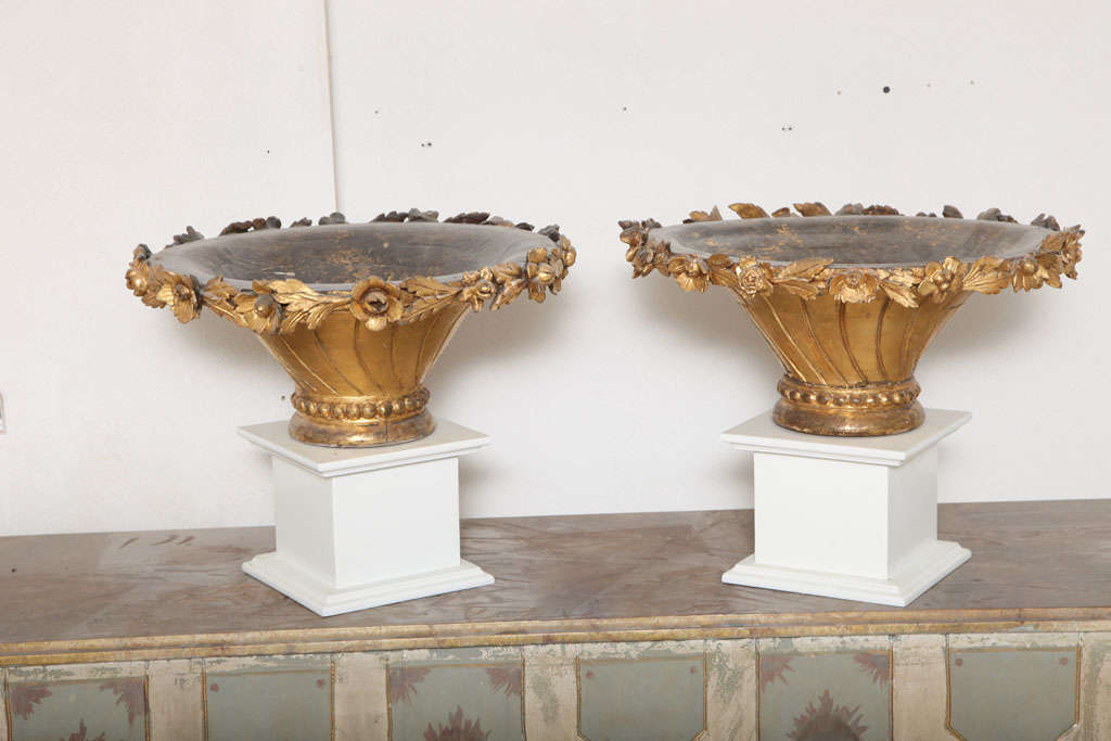 Pair of 19th Giltwood Urns