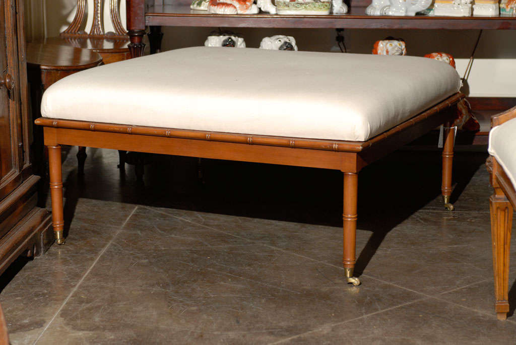 Large Upholstered Faux Bamboo Ottoman