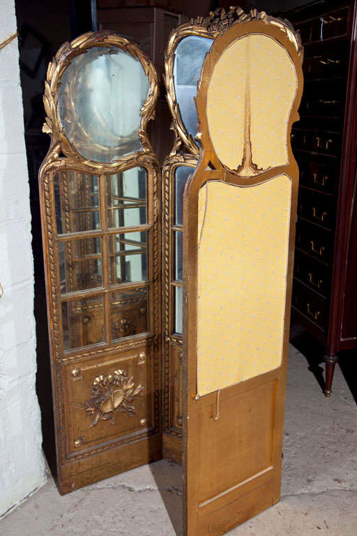 Gilt Mirrored Back Three-Panel Louis XVI Style Folding Screen Gilt Gold Finish For Sale 4