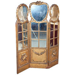 Gilt Mirrored Back Three-Panel Louis XVI Style Screen 8