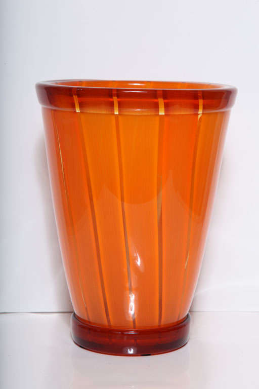 italien Vase orange vif de Seguso Viro en vente