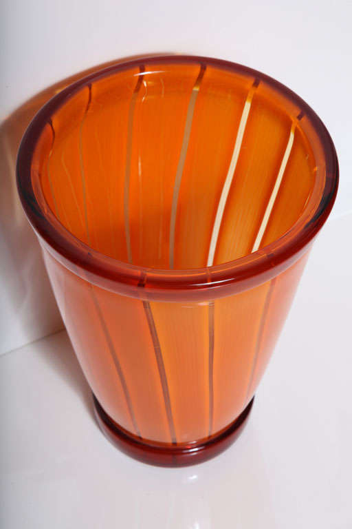 Murano Glass Vibrant Orange Vase by Seguso Viro For Sale