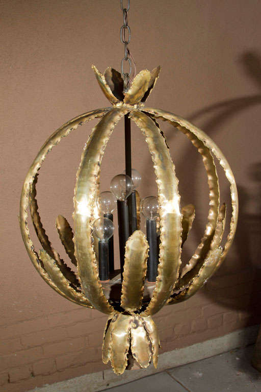 Brutalist Orb Pendant Light Attributed to Curtis Jere