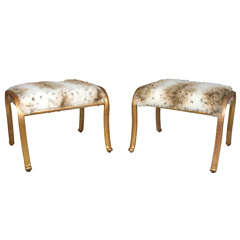 Pair of Ottomans with Faux Fur Upholstery