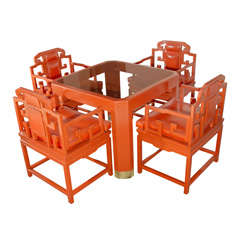 Chinoiserie Orange Lacquer Dining Set