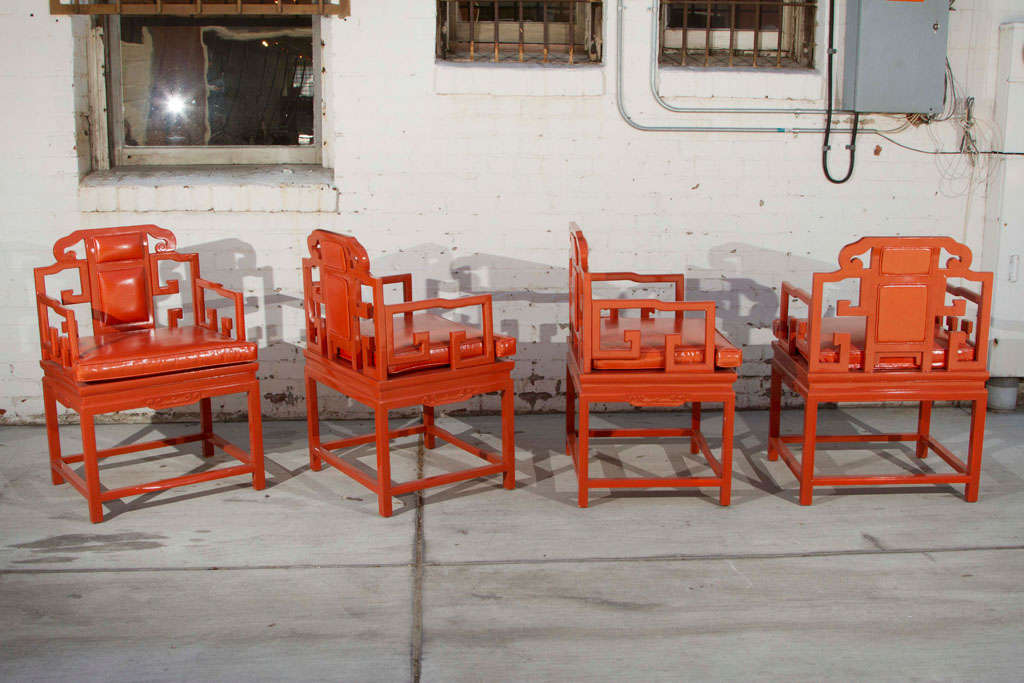 Chinoiserie Orange Lacquer Dining Set 3
