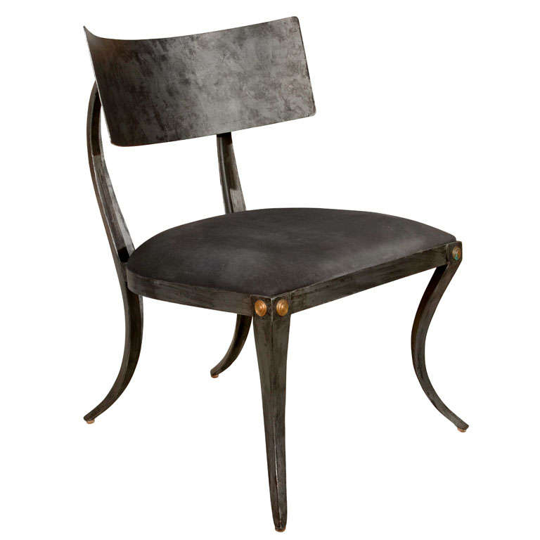 Deco Sculptural Steel Klismos Side Chair For Sale