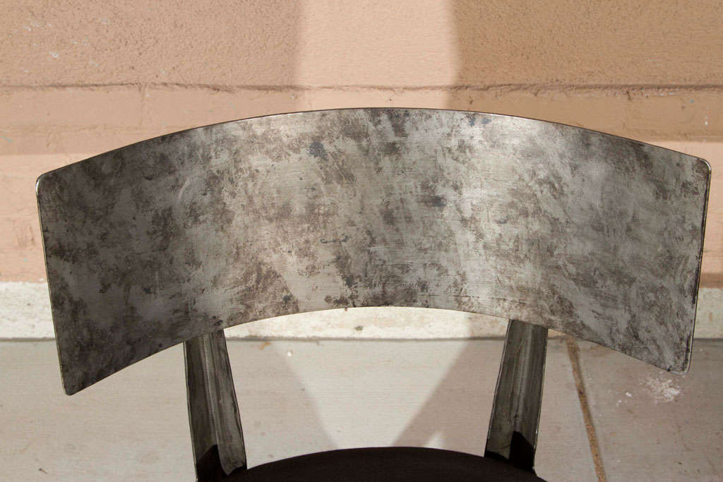 Linen Deco Sculptural Steel Klismos Side Chair For Sale