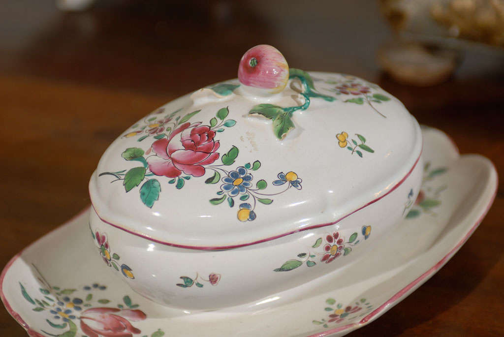 Porcelain 18th Century French Faience Sugar Dish and Plate