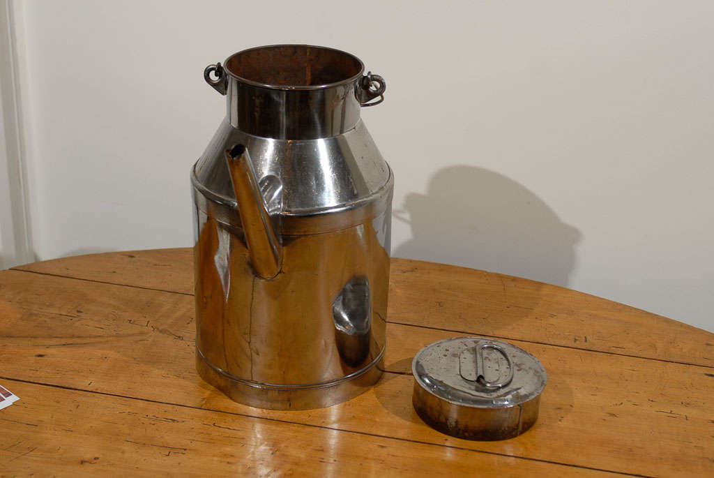 French 19th Century Metal Milk Can with Long Spout and Wooden Handle For Sale 3