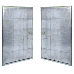 Pair of Antiqued Bevelled Panel Wall Mirrors
