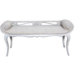 Carved Bench with Upholstered Rolled Arms