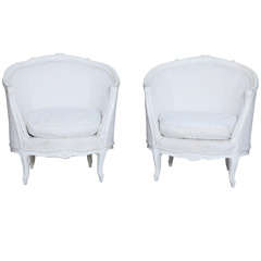 Pair of French Barrel Form Bergere Chairs
