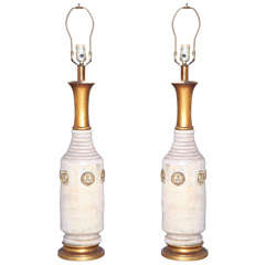 Pair of Modernist Pottery Bottle Vase Lamps