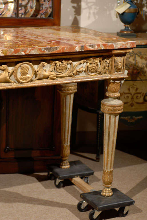18th Century and Earlier 18th Century Italian Neoclassical Painted & Parcel Gilt Console