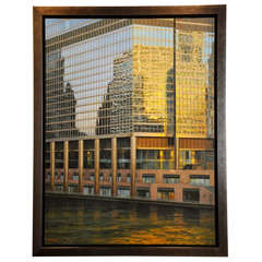 oil painting by Enrique Santana "Chicago River- 401 N. Wabash"