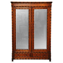 French Faux Bamboo Mirrored Armoire, Circa 1860