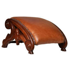 Antique American Walnut & Leather Gout Stool, Circa 1870