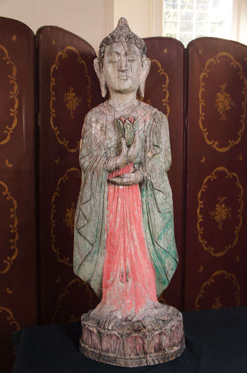 Nice carved and painted Buddha. Original paint.
