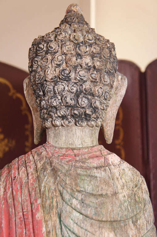 Wood Carved and Painted Buddha