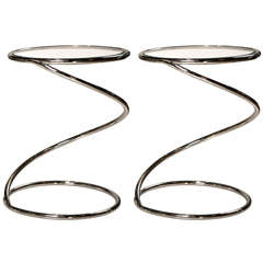 Pair of Chrome plated Spiral Design Side Tables with Glass Top