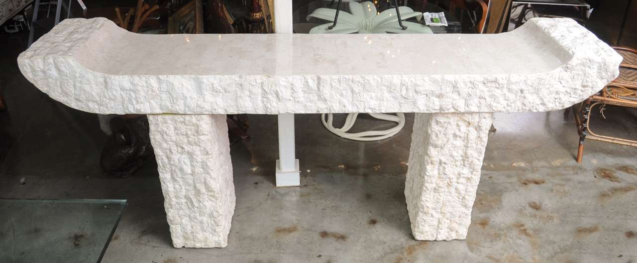 Elegant mid century 3 piece console with unusual tessellated rock overlay.