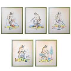 Set of 5 Framed Monkey Prints