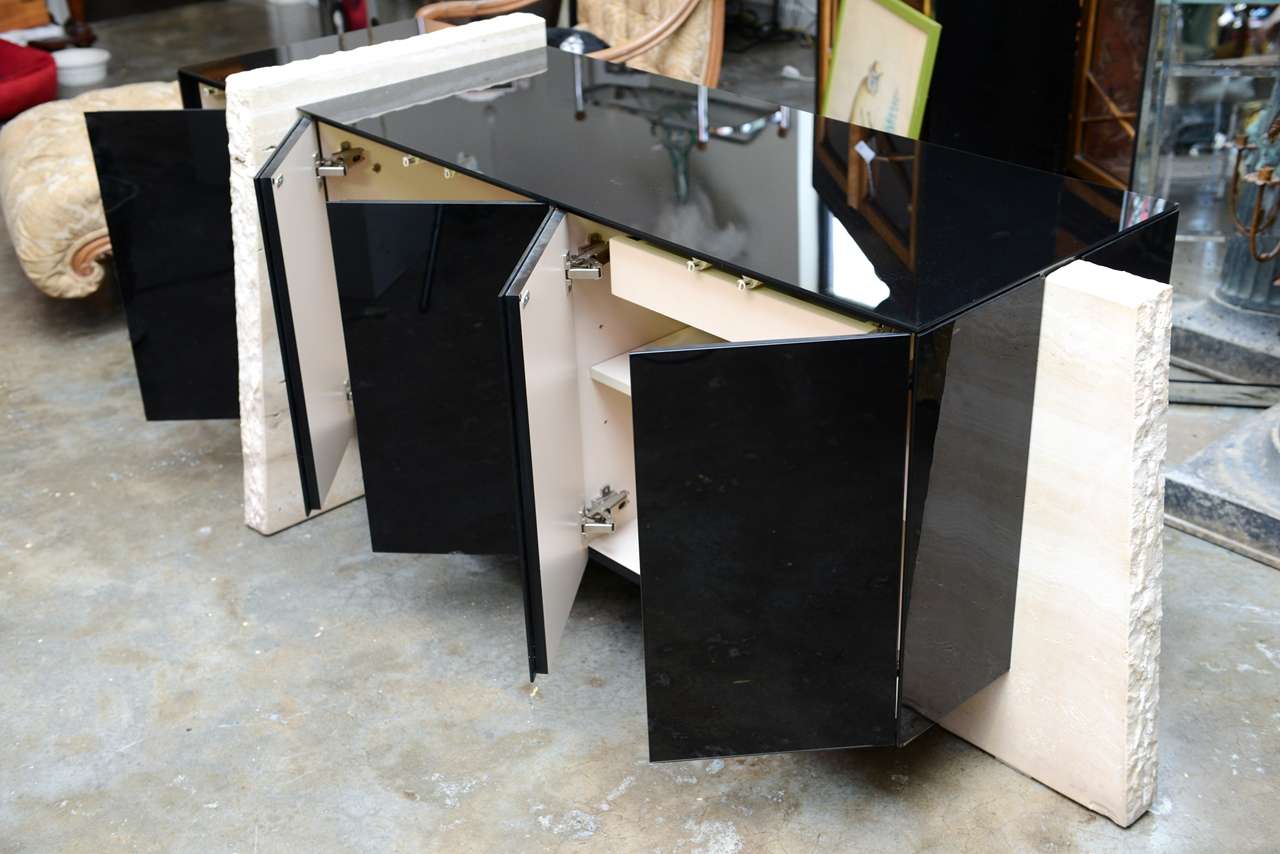 Glass & Travertine Console In Good Condition For Sale In West Palm Beach, FL