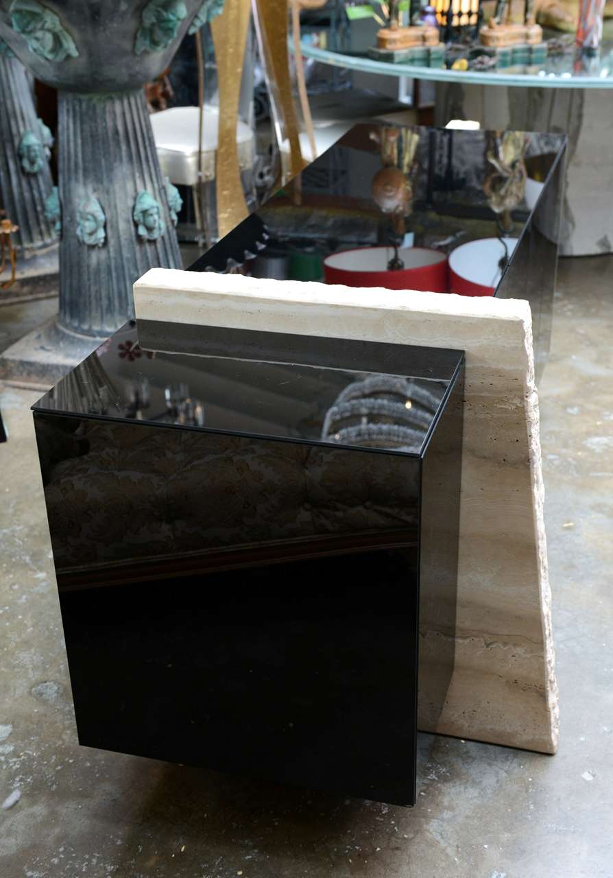 Late 20th Century Glass & Travertine Console For Sale