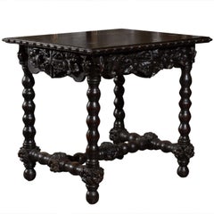 Antique German Black Forest Oak Side Table with Turned Bobbin Legs, Late 19th Century