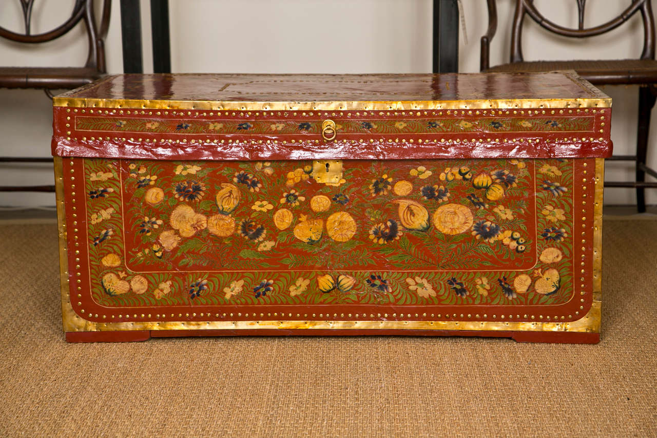 Beautifully painted 19th C Decorative Chinese Camphor Trunk
