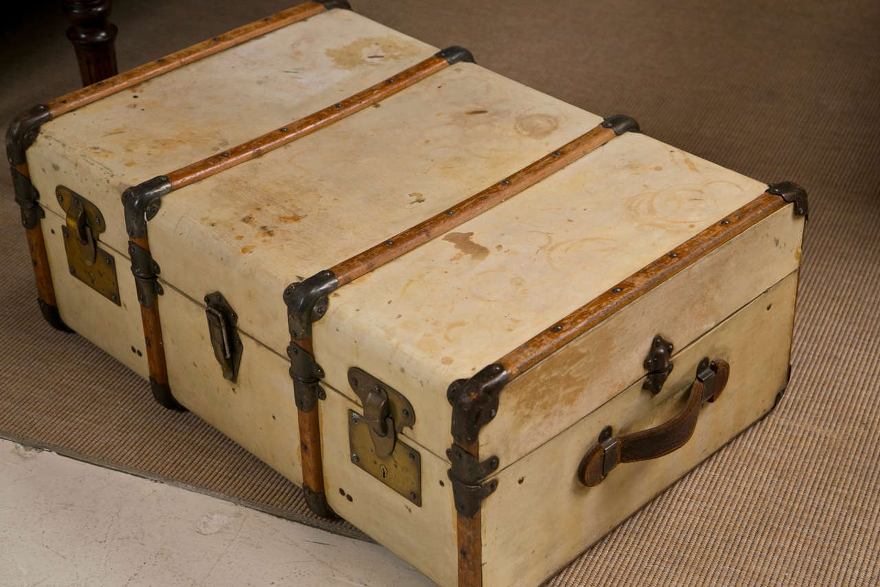 Vintage Sheepskin Covered Steamer Trunk In Distressed Condition In Stamford, CT
