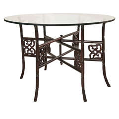 c1920's Chinese Mahogany Folding Base Table With Glass Top