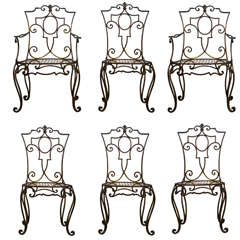 Set of Six Semi Antique Iron Work Dining chairs.