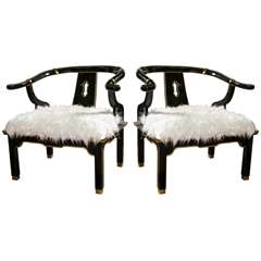 Pair of James Mont Style Chinoiserie Club Chairs